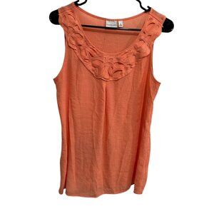 Kim Rogers Coral Sleeveless Top Crochet Neckline Detail Size Medium